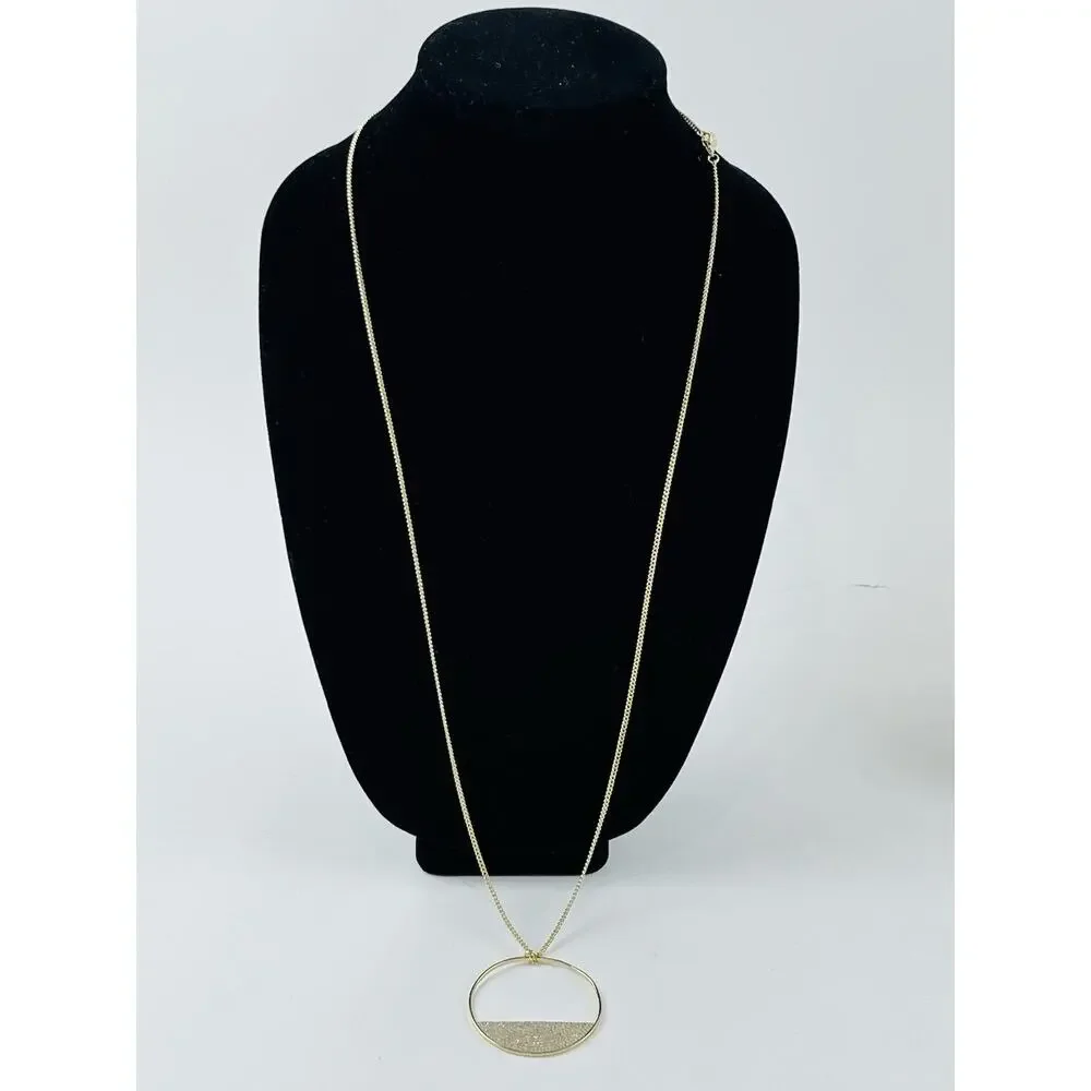 Lisa Freede Gold Micro Pave Eclipse Long Necklace Pendant Disc Celebrity Jewelry